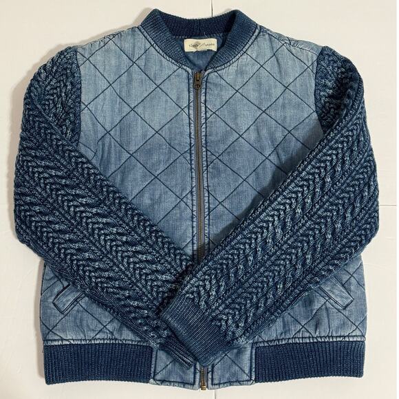 Cloth & Stone Chambray Quilted Sweater Bomber Jacket, Size XS - Picture 3 of 10